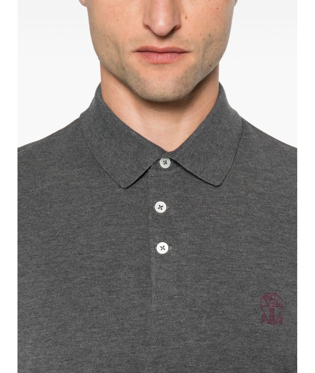 BRUNELLO CUCINELLI Антрацитовое хлопковое поло с коротким рукавом, фото 2