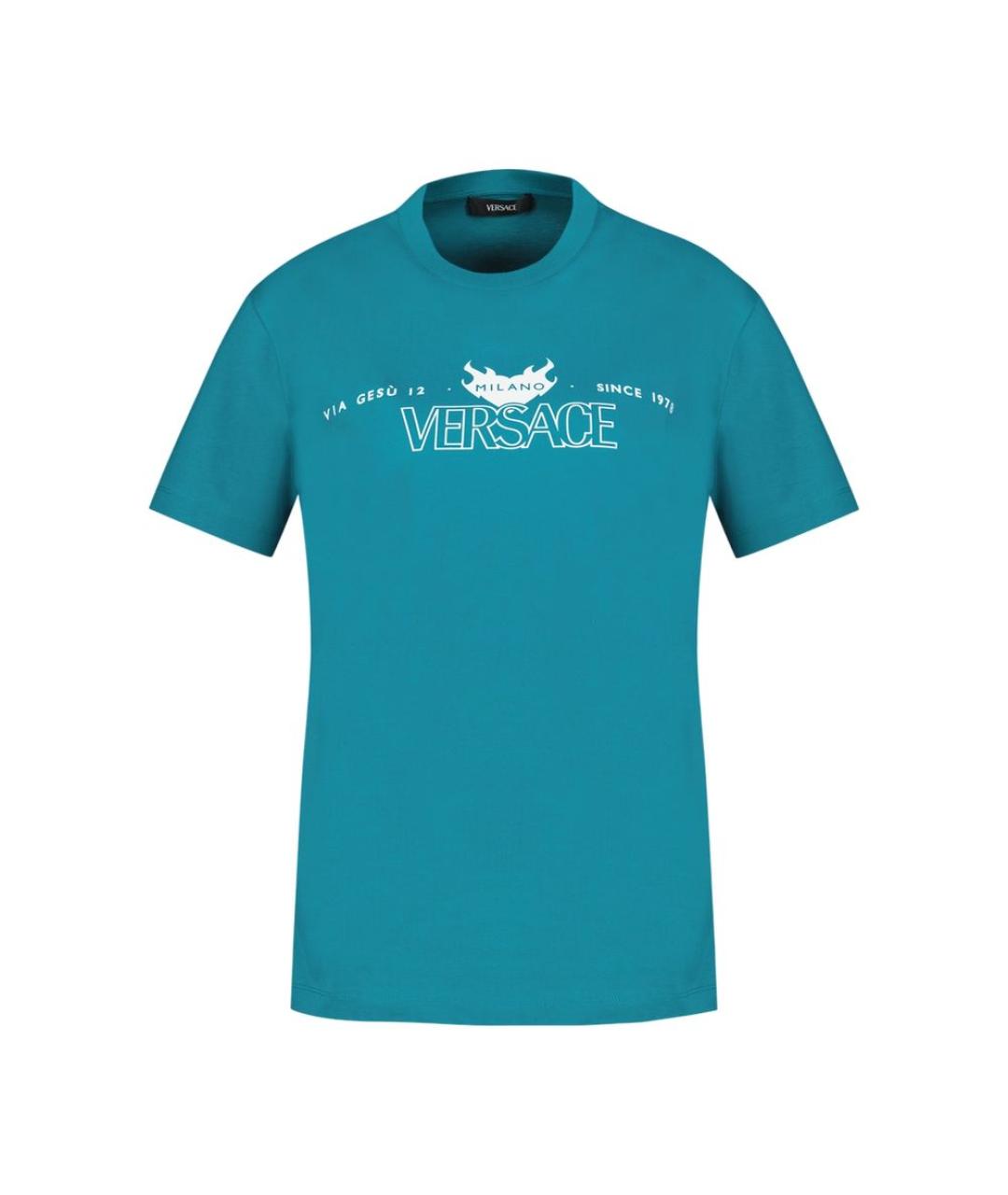 VERSACE Бирюзовая хлопковая футболка, фото 1