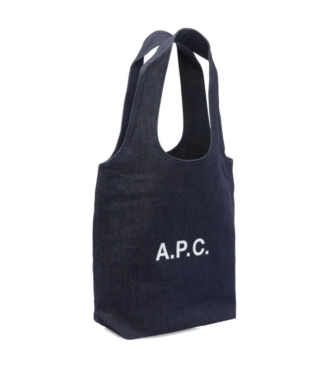 A.P.C. Темно-синяя хлопковая сумка тоут, фото 3