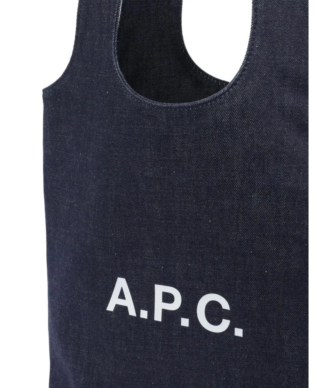 A.P.C. Темно-синяя хлопковая сумка тоут, фото 4