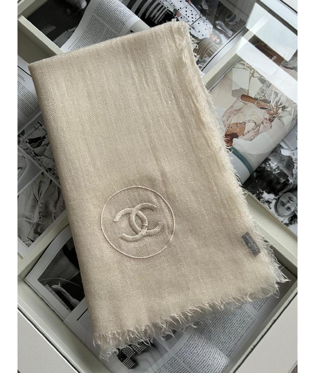 CHANEL Белый шелковый шарф, фото 9