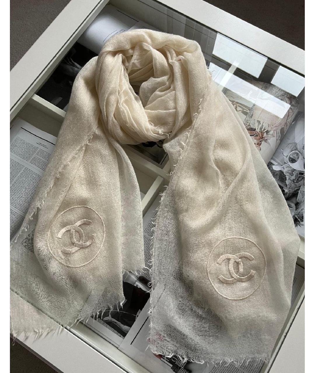 CHANEL Белый шелковый шарф, фото 6
