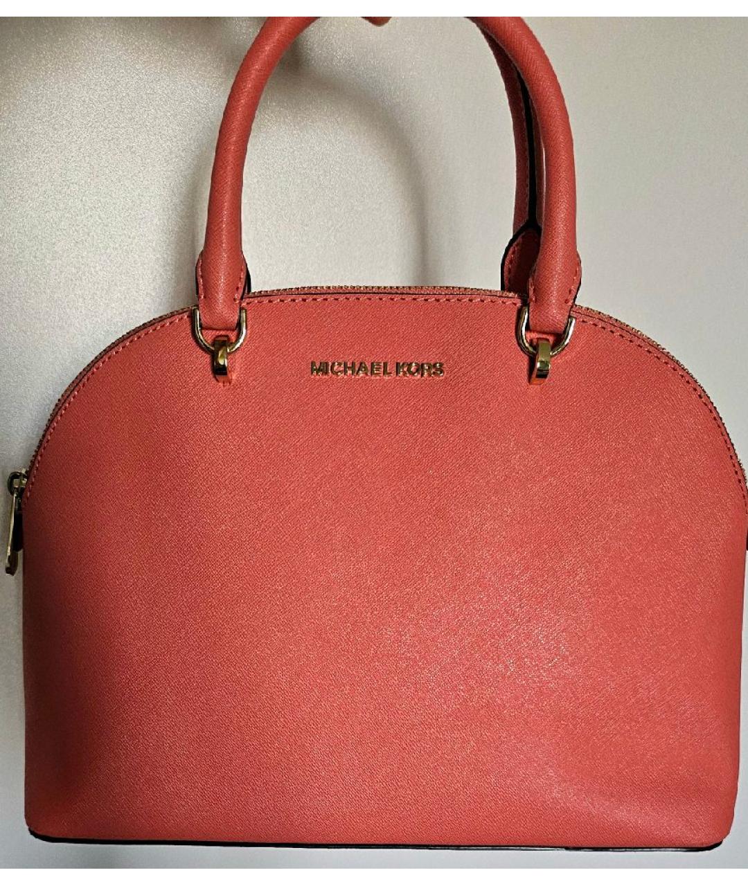 MICHAEL KORS Коралловая кожаная сумка с короткими ручками, фото 3