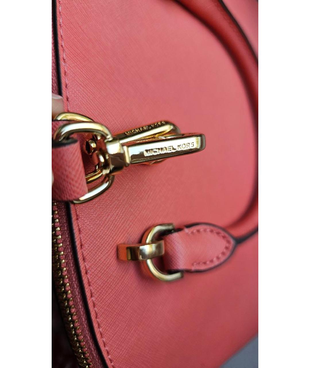 MICHAEL KORS Коралловая кожаная сумка с короткими ручками, фото 5