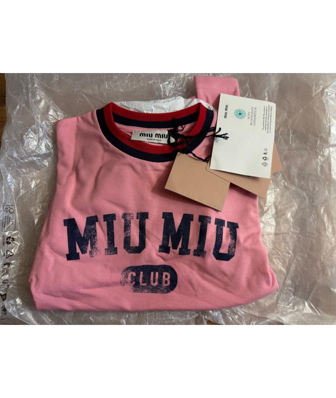 MIU MIU Розовая хлопковая футболка, фото 2