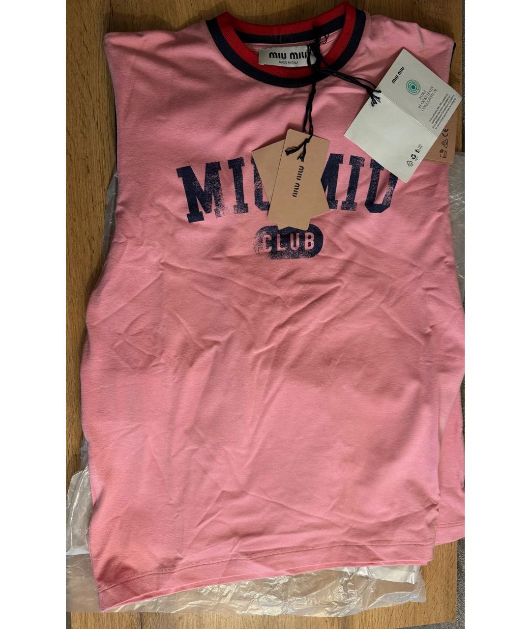 MIU MIU Розовая хлопковая футболка, фото 4