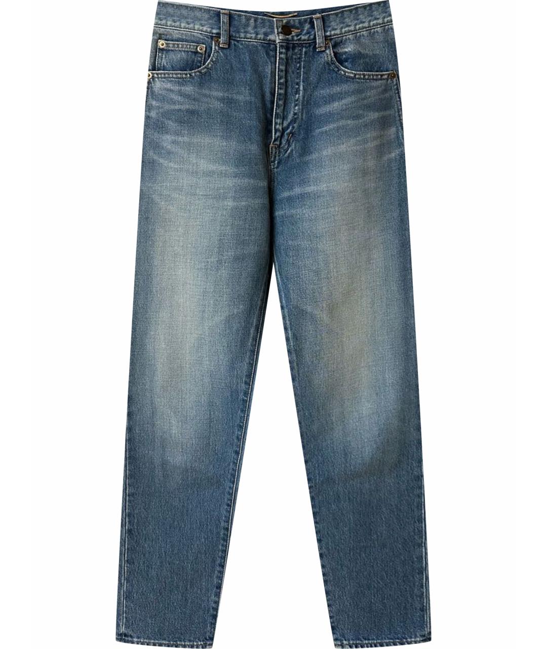 SAINT LAURENT Синие хлопковые прямые джинсы, фото 1