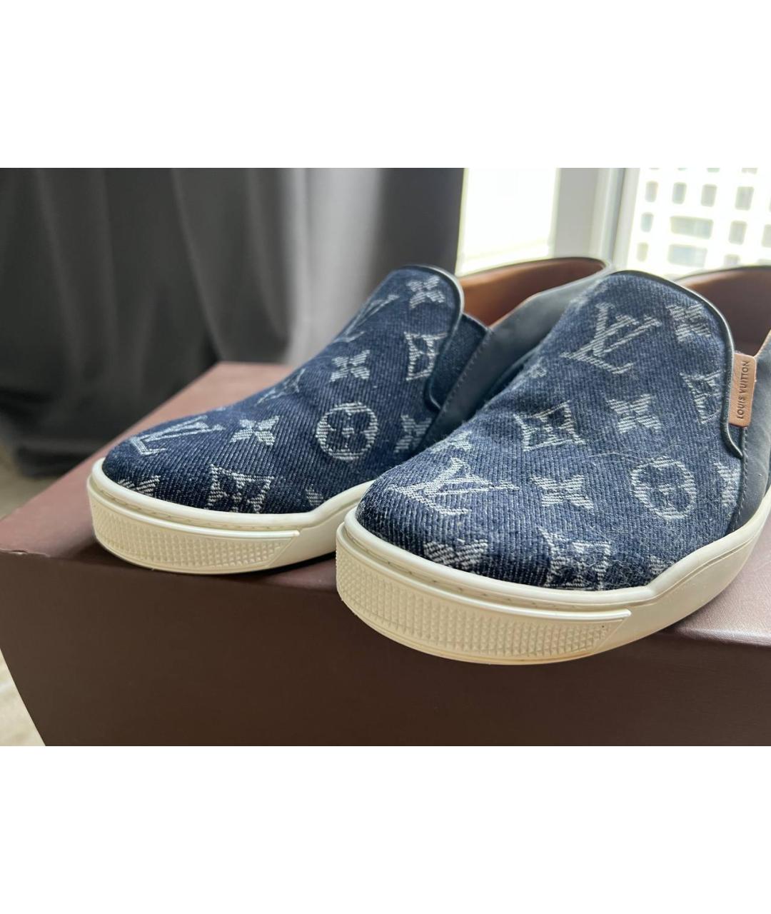LOUIS VUITTON Темно-синие кожаные слипоны, фото 3