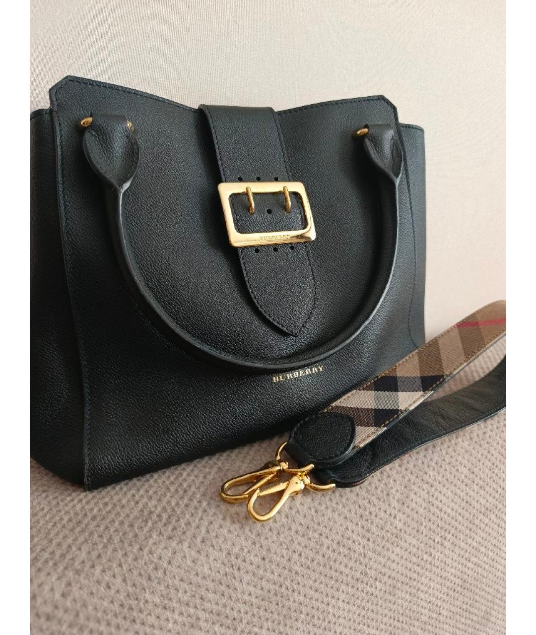 BURBERRY Черная кожаная сумка с короткими ручками, фото 2