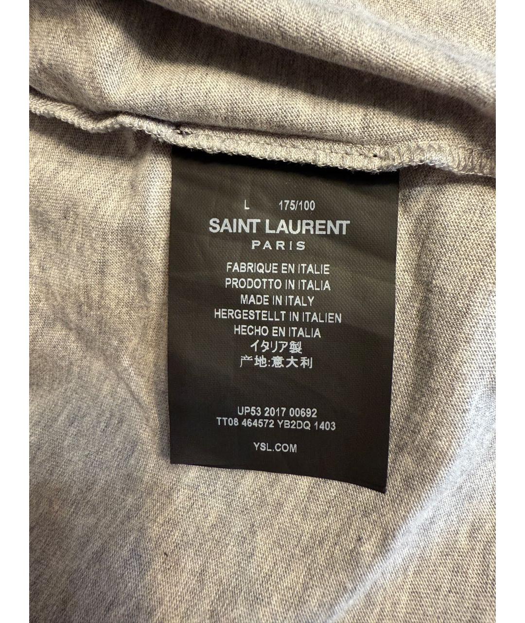 SAINT LAURENT Серая хлопковая футболка, фото 4