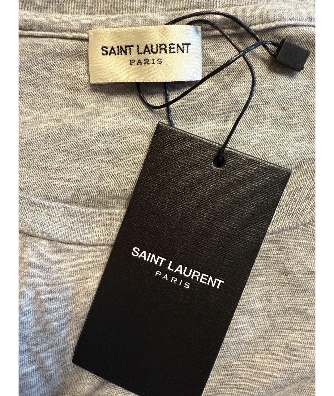 SAINT LAURENT Серая хлопковая футболка, фото 2