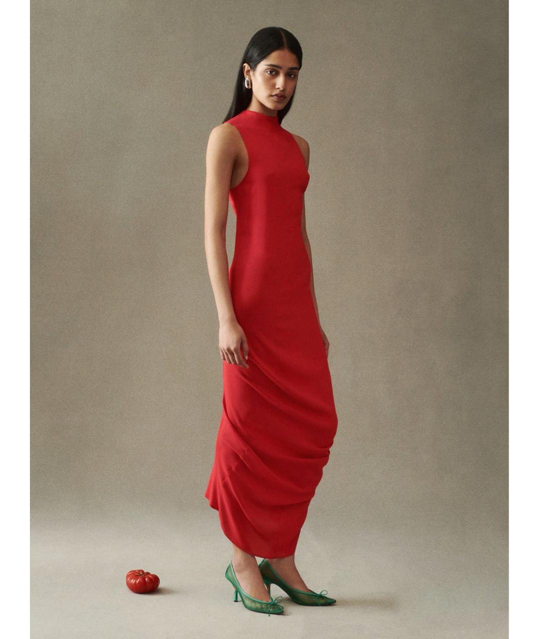 JACQUEMUS Красное вискозное коктейльное платье, фото 6