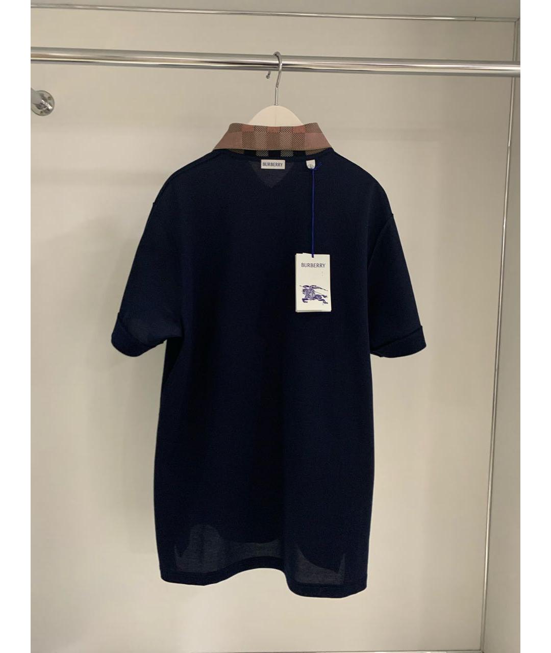 BURBERRY Темно-синее хлопковое поло с коротким рукавом, фото 3
