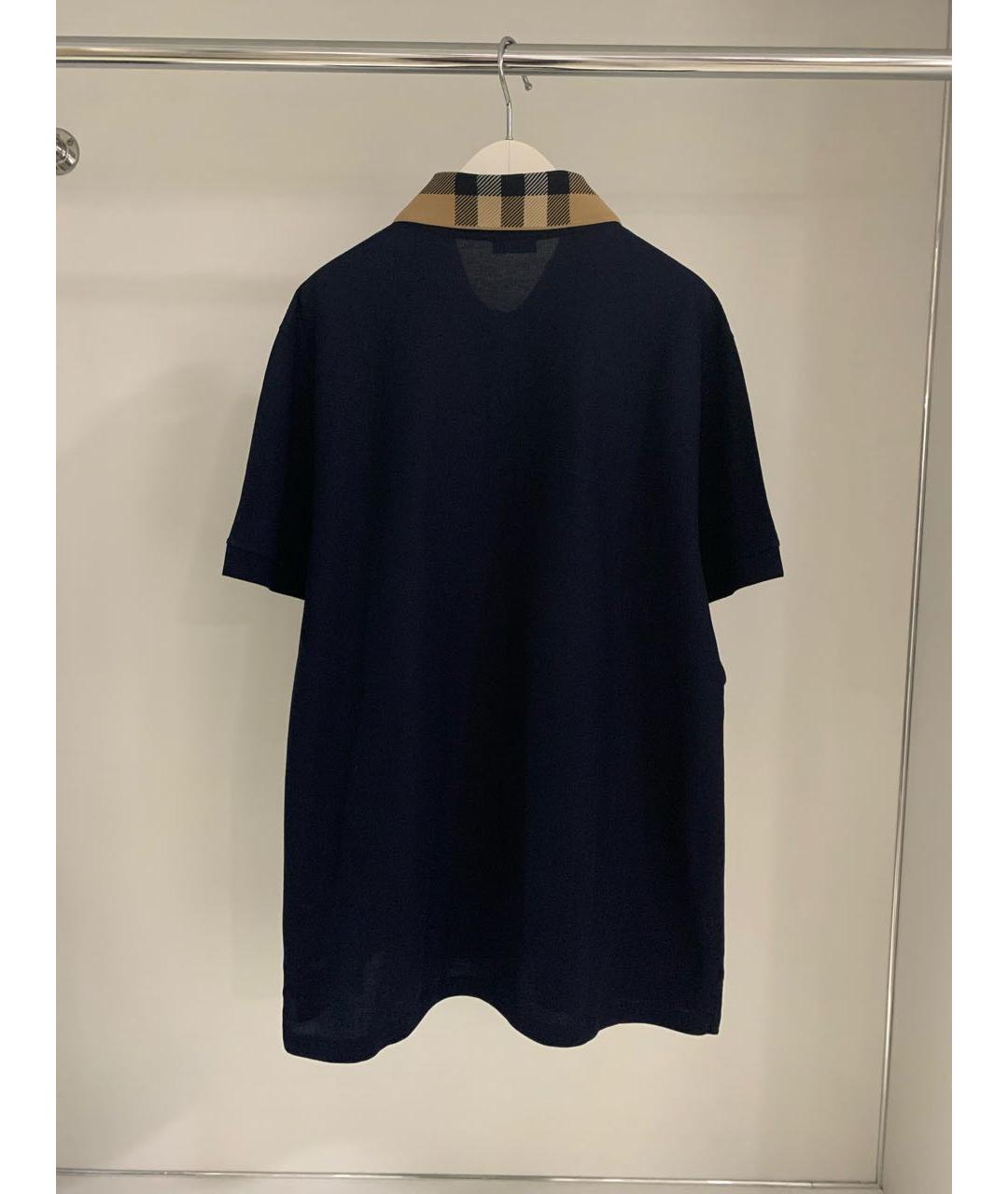 BURBERRY Темно-синее хлопковое поло с коротким рукавом, фото 2
