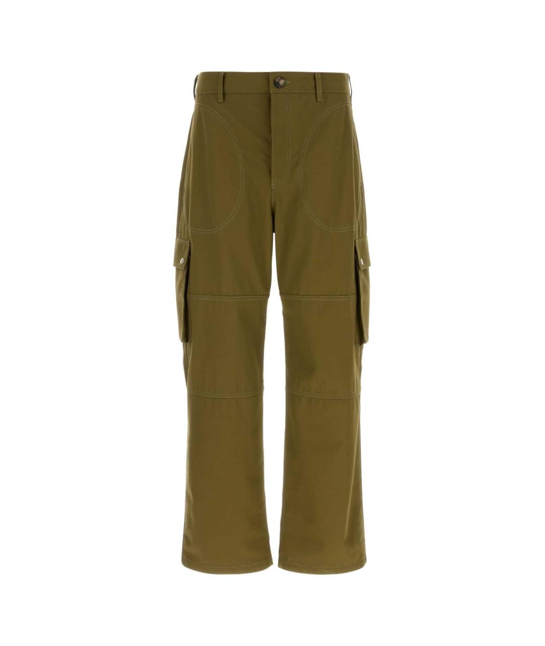 LOEWE Хаки хлопковые повседневные брюки, фото 1