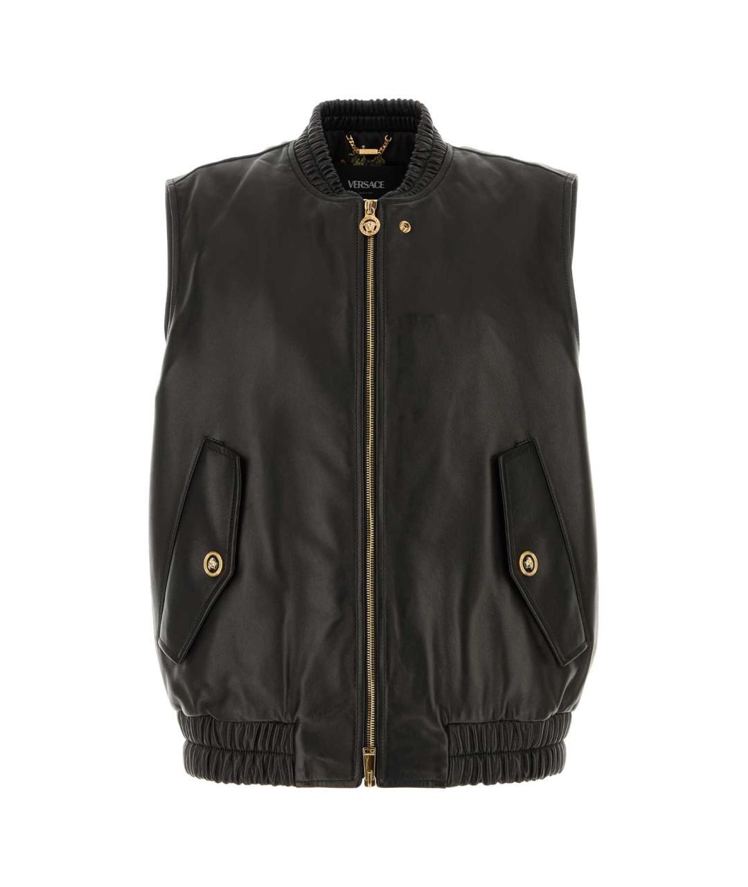 VERSACE Черный кожаный жилет, фото 3