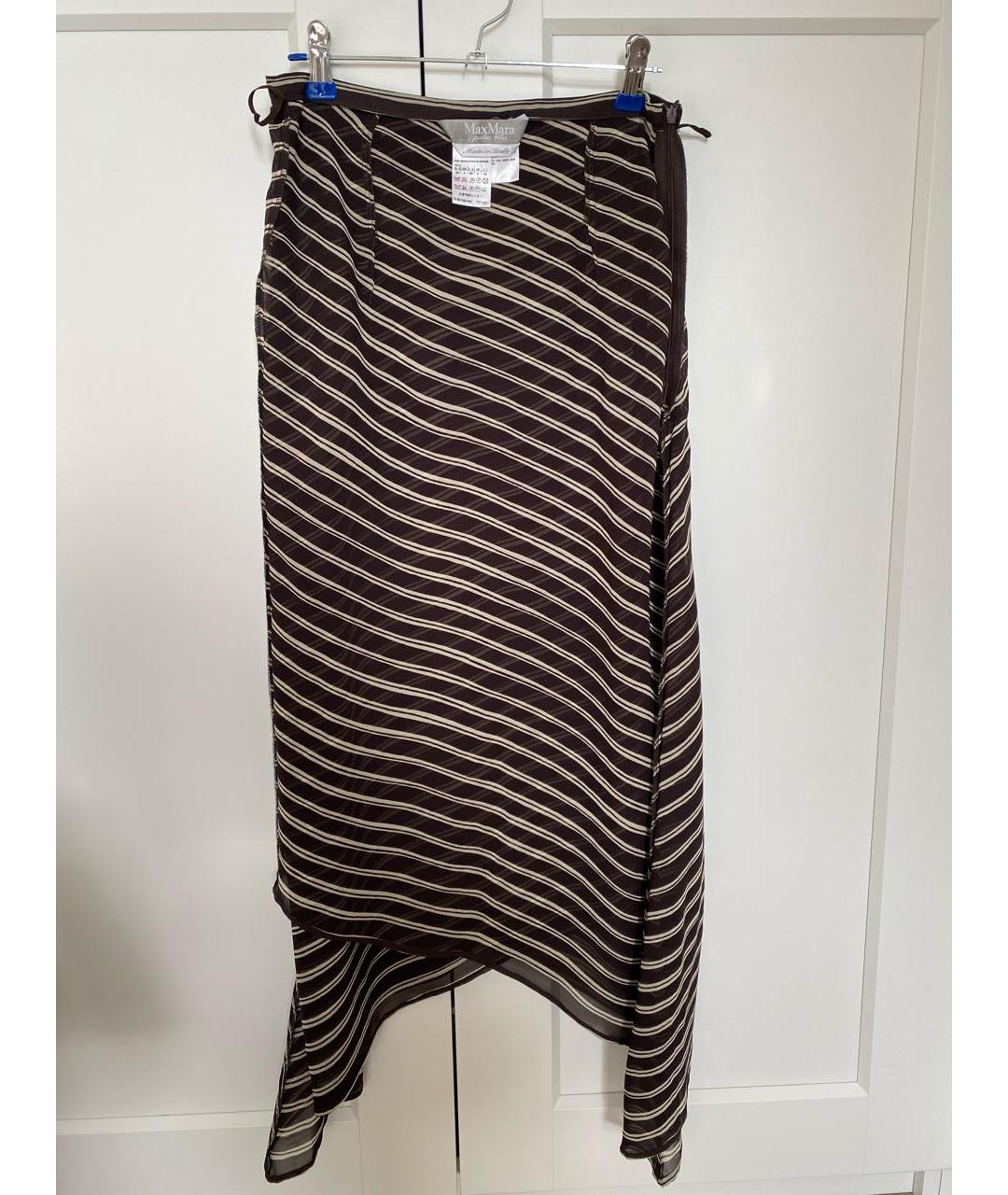 MAX MARA Коричневая шелковая юбка миди, фото 6