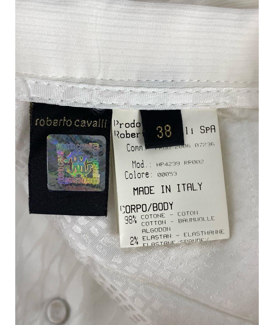 ROBERTO CAVALLI Белые хлопко-эластановые прямые брюки, фото 7
