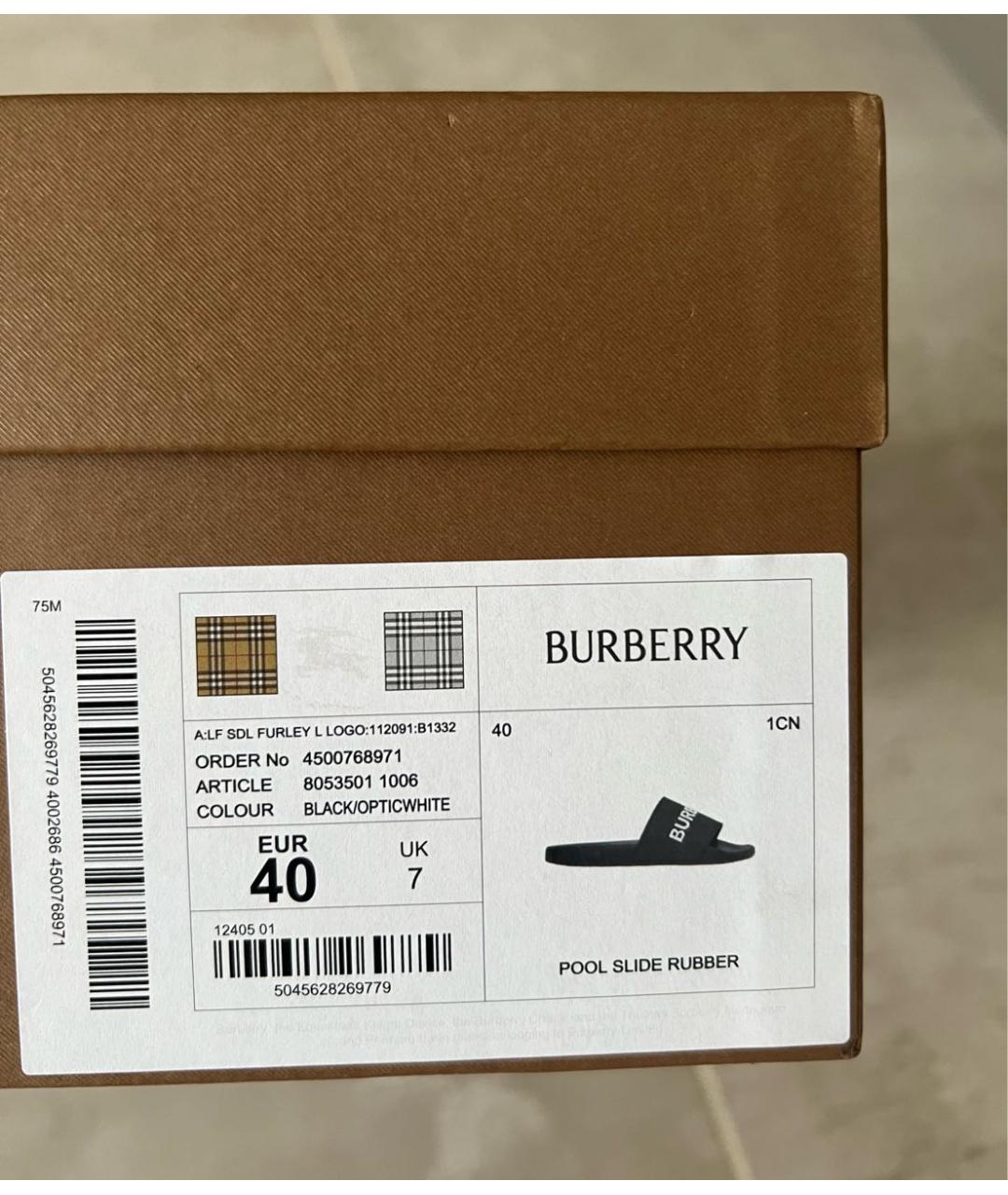 BURBERRY Черные резиновые шлепанцы, фото 5