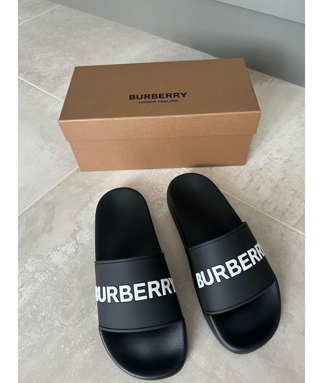 BURBERRY Черные резиновые шлепанцы, фото 2