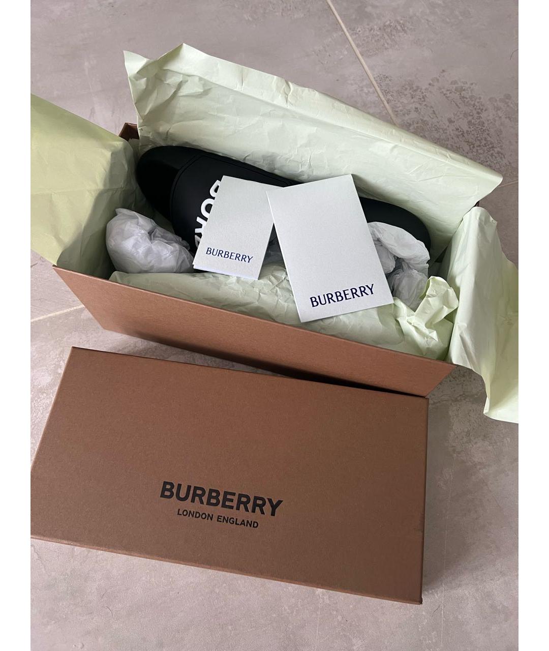 BURBERRY Черные резиновые шлепанцы, фото 6