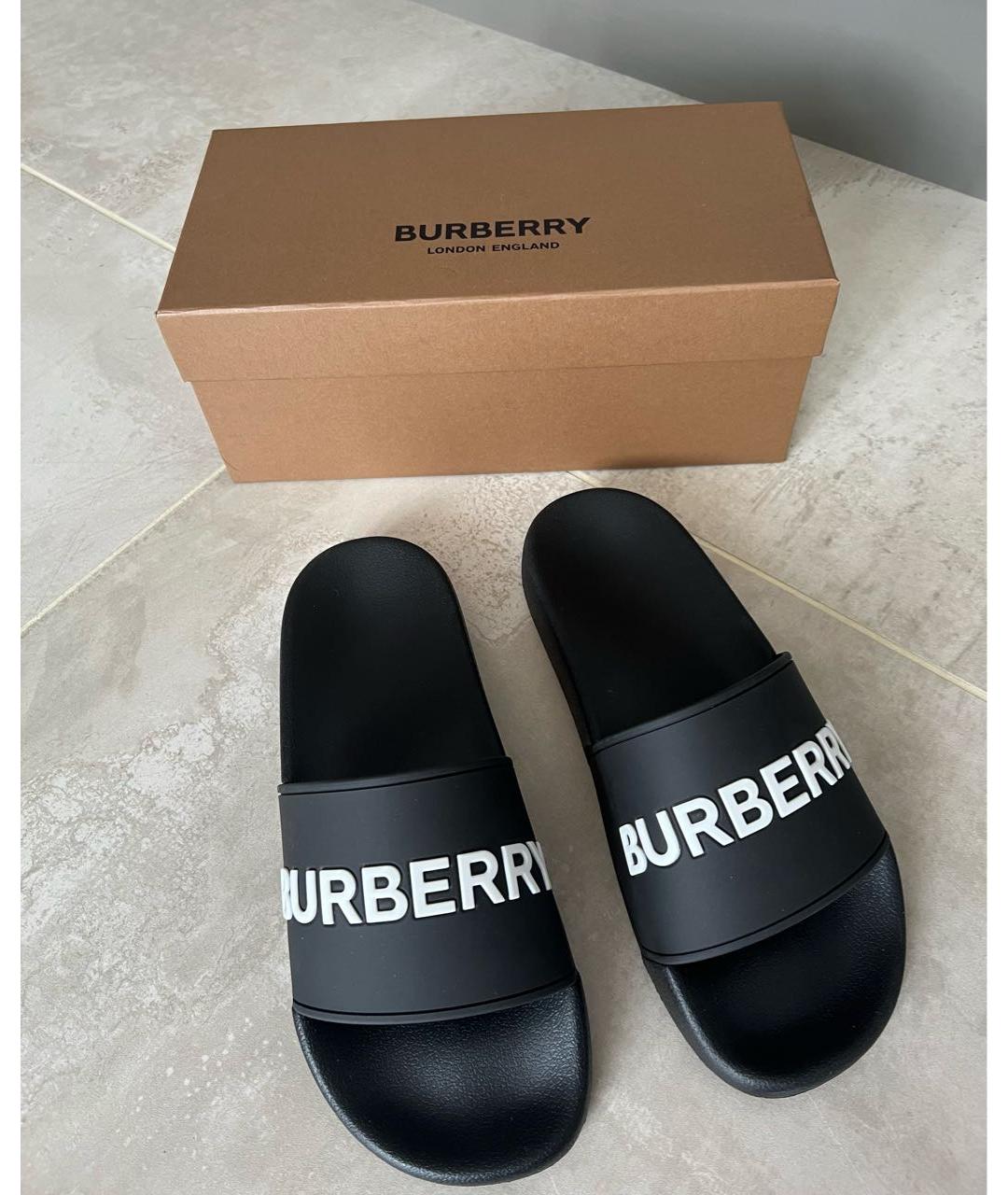 BURBERRY Черные резиновые шлепанцы, фото 2