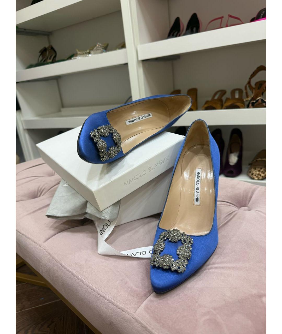 MANOLO BLAHNIK Синие текстильные туфли, фото 3
