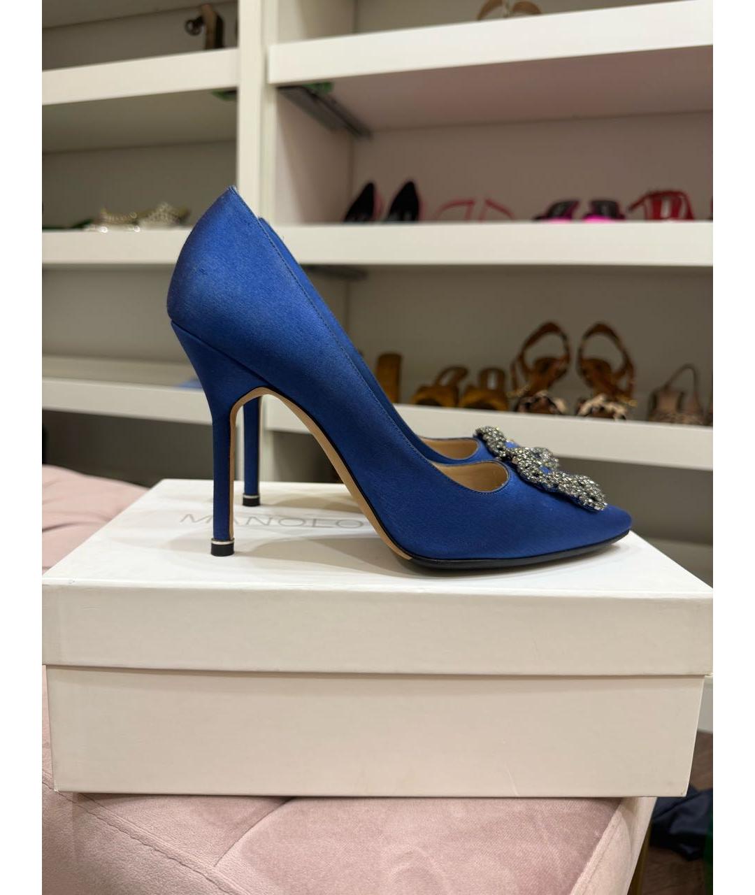 MANOLO BLAHNIK Синие текстильные туфли, фото 5