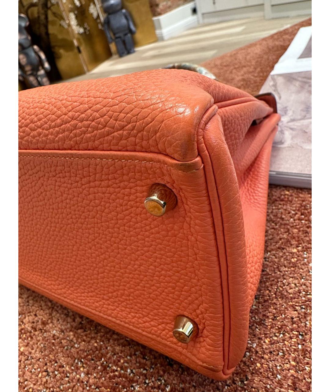 HERMES Коралловая кожаная сумка с короткими ручками, фото 5
