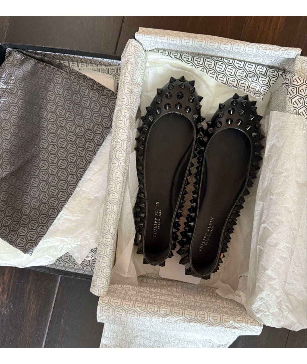 PHILIPP PLEIN Черные кожаные балетки, фото 8