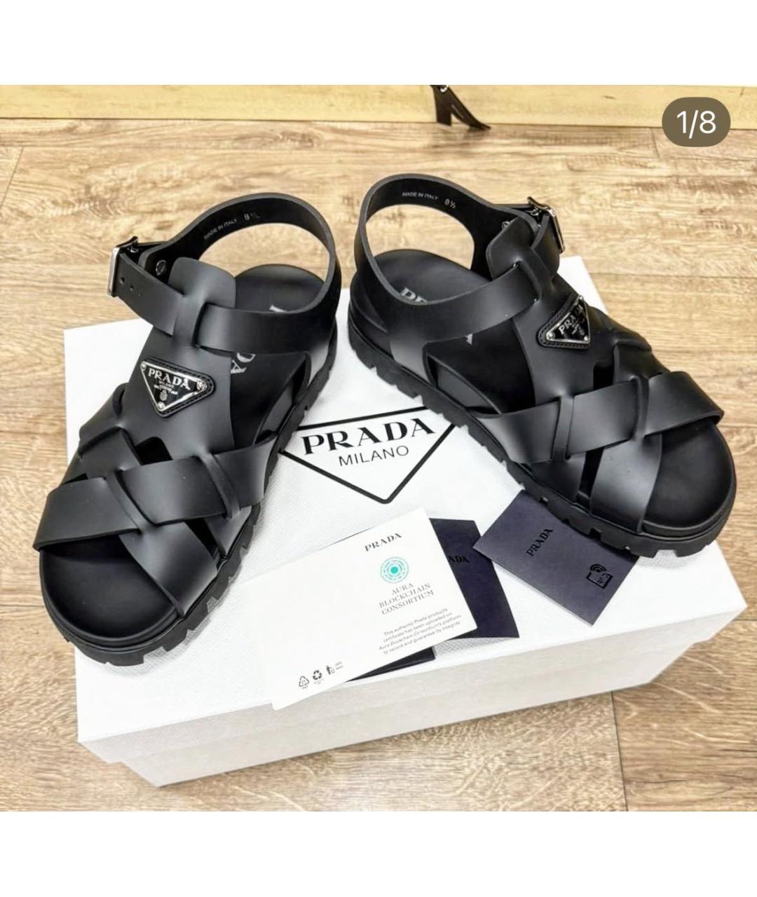 PRADA Черные кожаные сандалии, фото 2