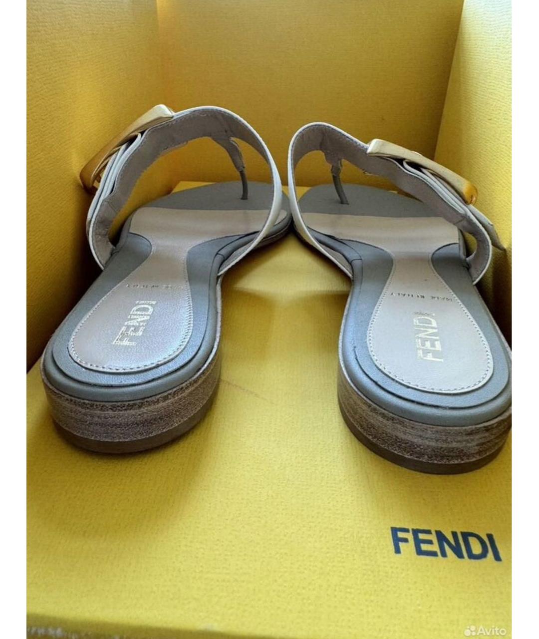 FENDI Белые кожаные шлепанцы, фото 4