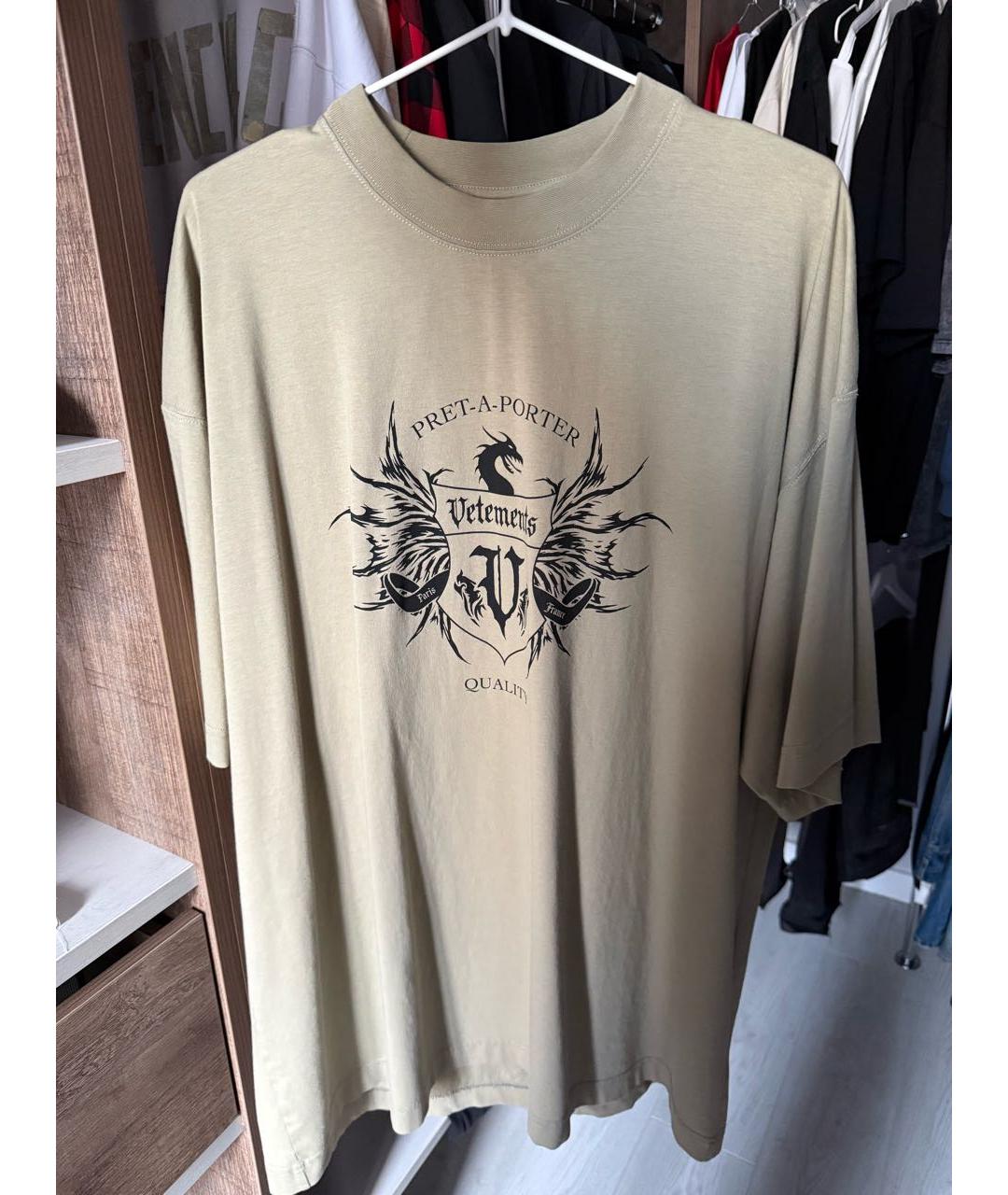 VETEMENTS Хаки хлопковая футболка, фото 4