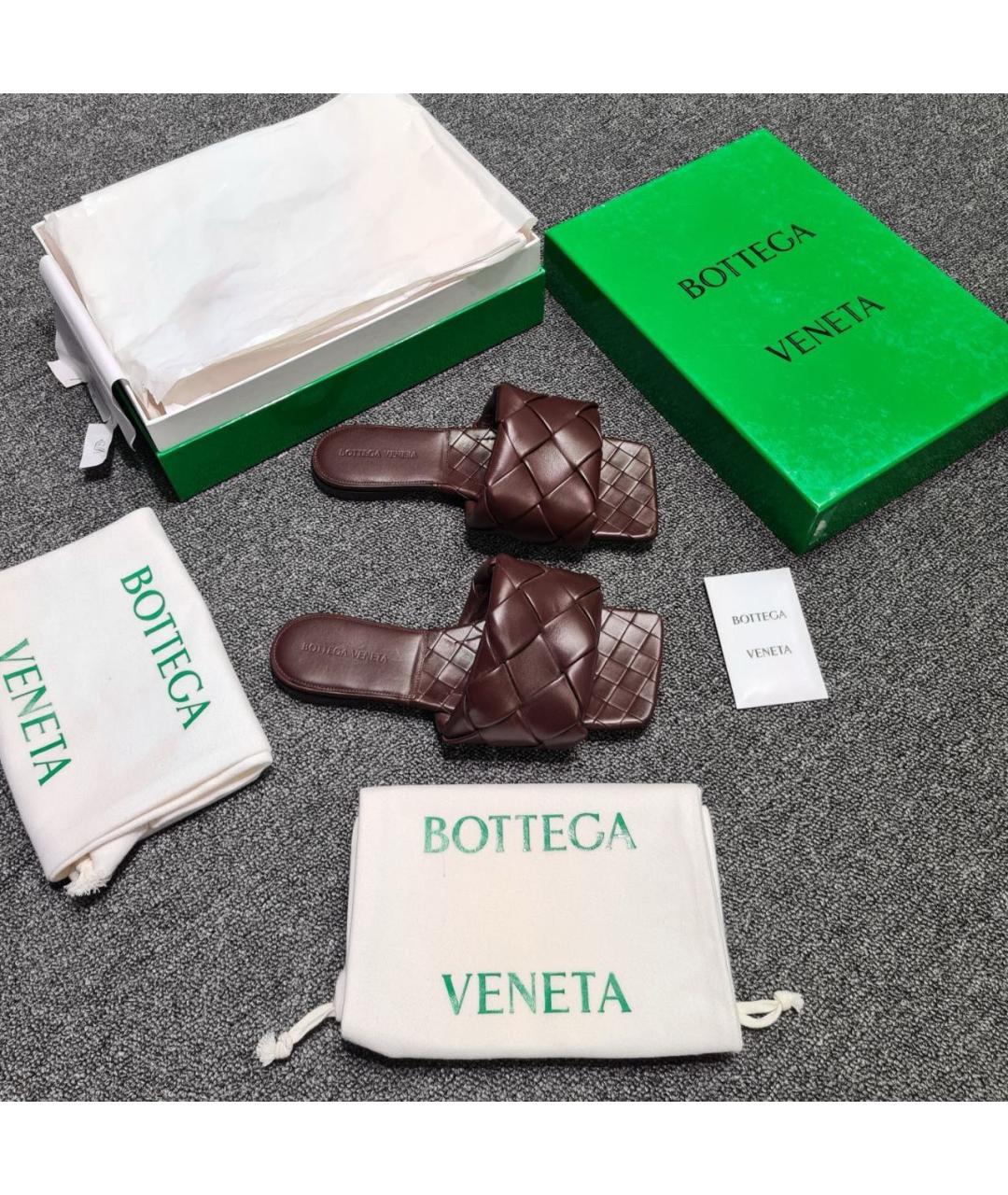 BOTTEGA VENETA Коричневые кожаные шлепанцы, фото 2