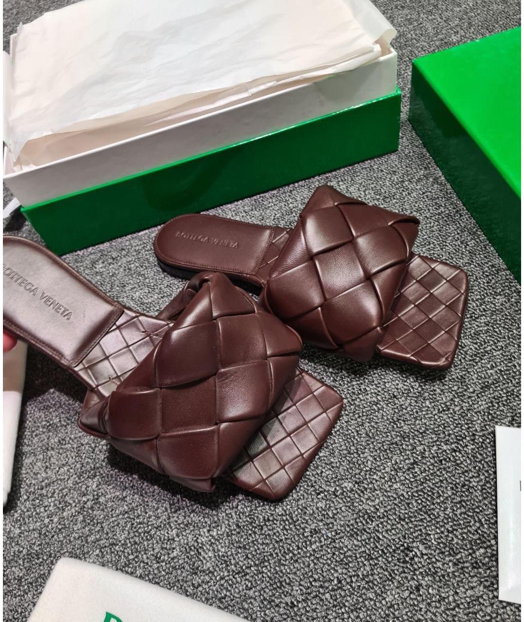 BOTTEGA VENETA Коричневые кожаные шлепанцы, фото 4