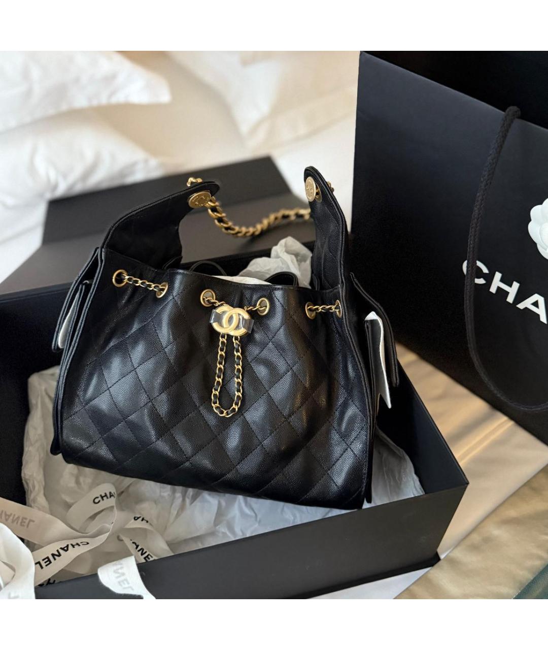 CHANEL Черная кожаная сумка через плечо, фото 6