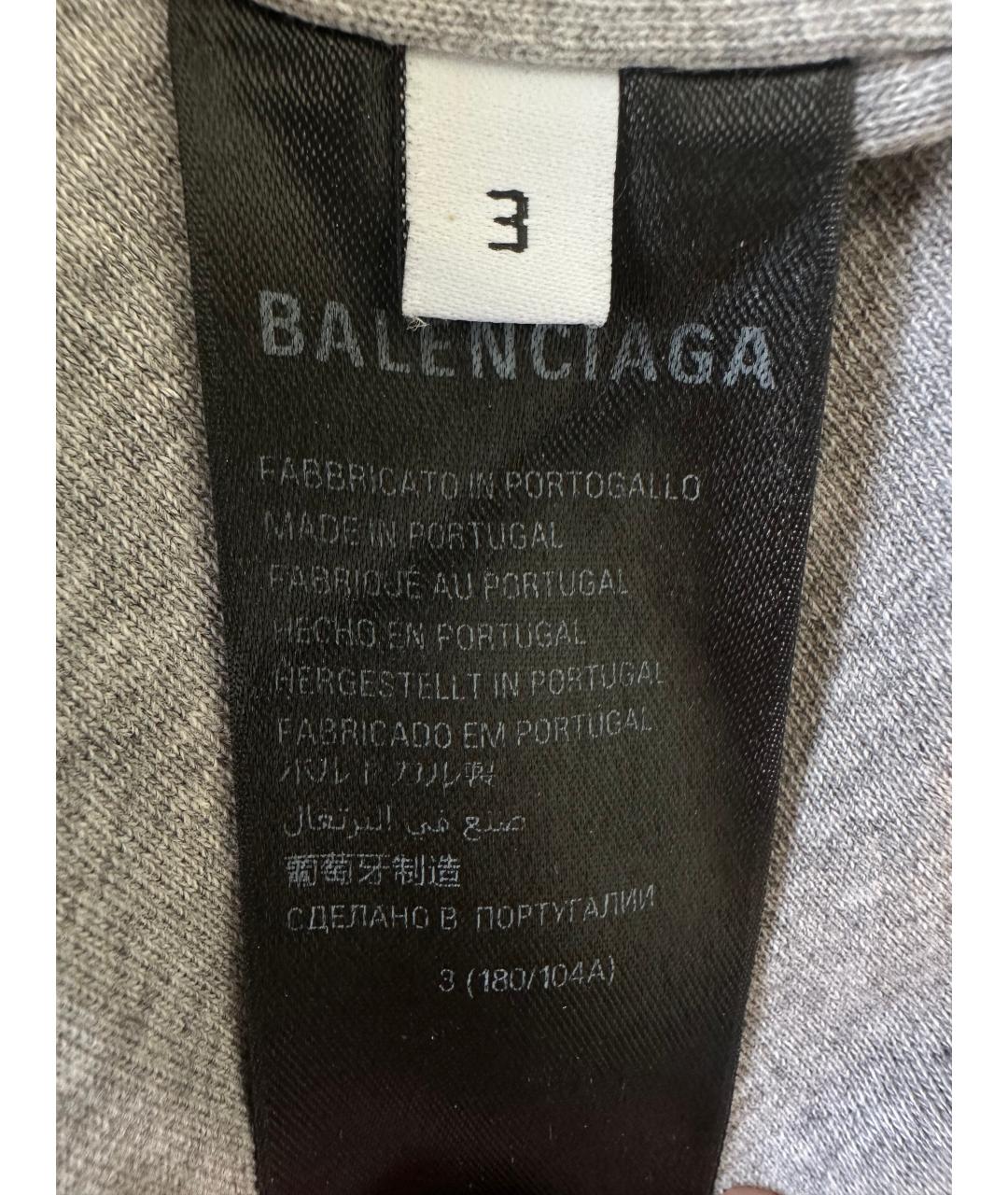 BALENCIAGA Серая хлопковая футболка, фото 4