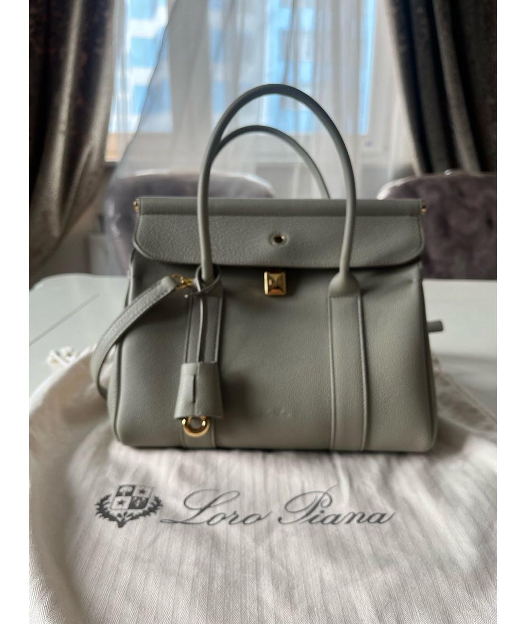 LORO PIANA Зеленая кожаная сумка тоут, фото 2