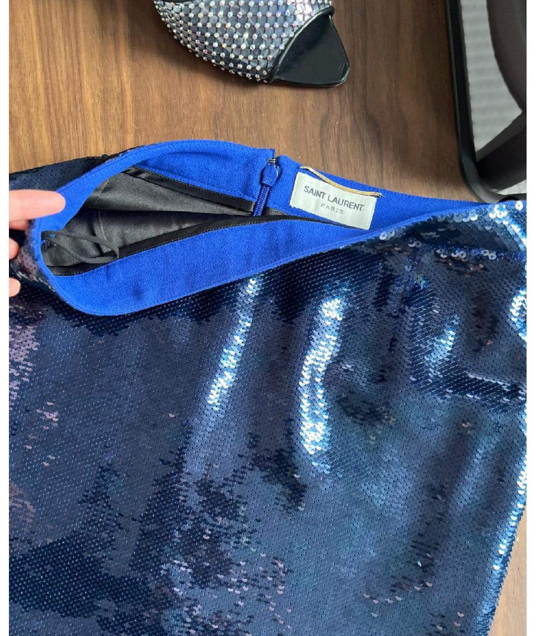 SAINT LAURENT Темно-синяя ацетатная юбка мини, фото 4