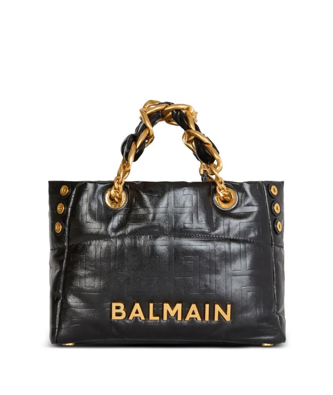 BALMAIN Черная кожаная сумка тоут, фото 1