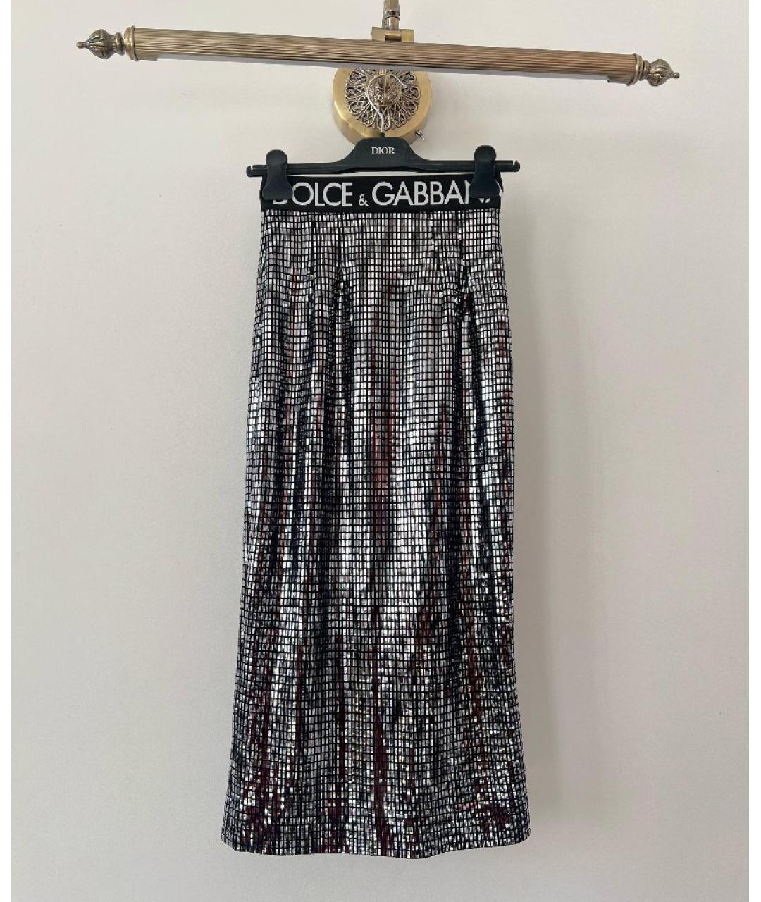 DOLCE&GABBANA Серебряная полиамидовая юбка макси, фото 10