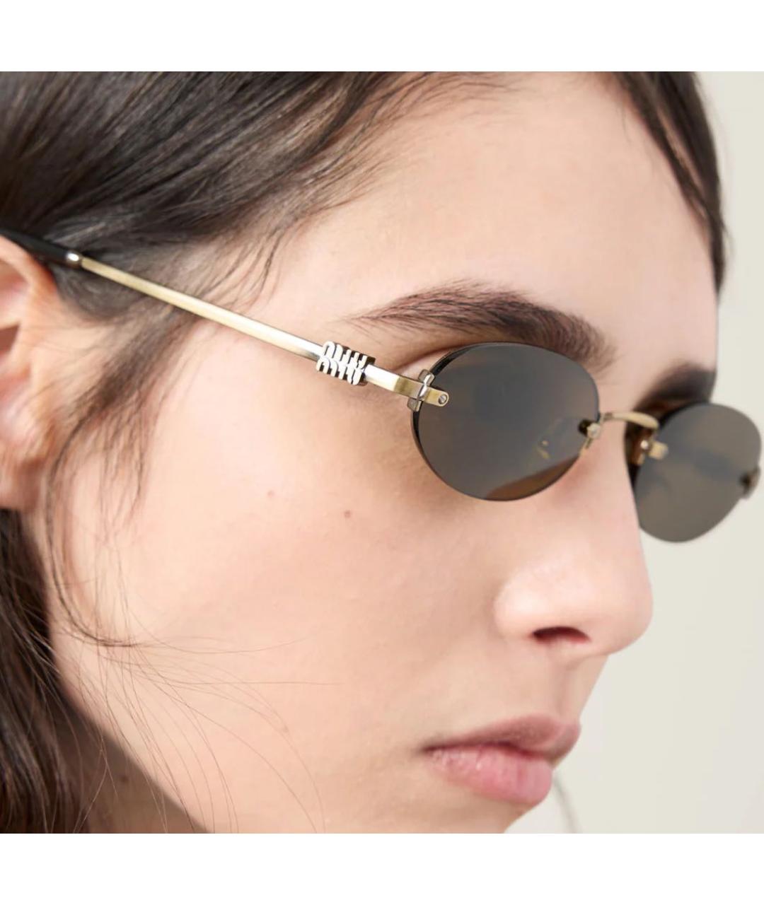 MIU MIU Золотые металлические солнцезащитные очки, фото 4
