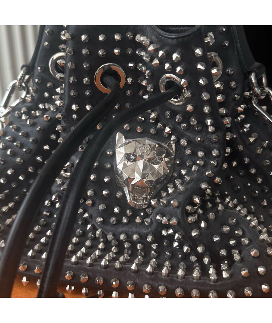 PHILIPP PLEIN Черная кожаная сумка через плечо, фото 4