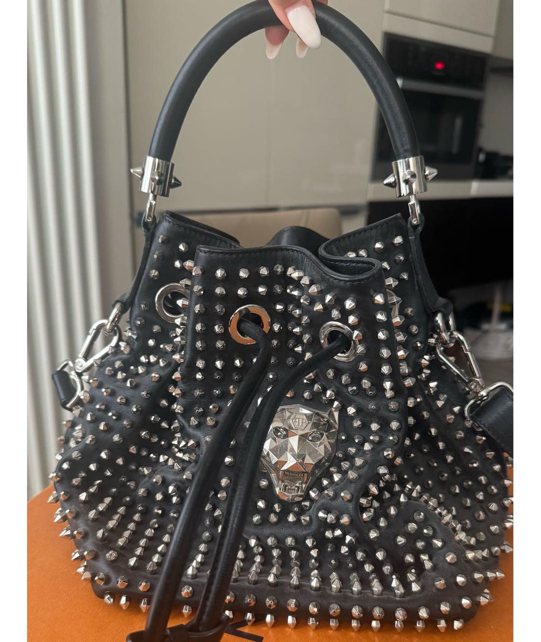 PHILIPP PLEIN Черная кожаная сумка через плечо, фото 6