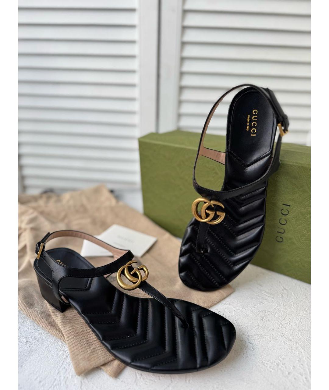 GUCCI Черные кожаные сандалии, фото 2