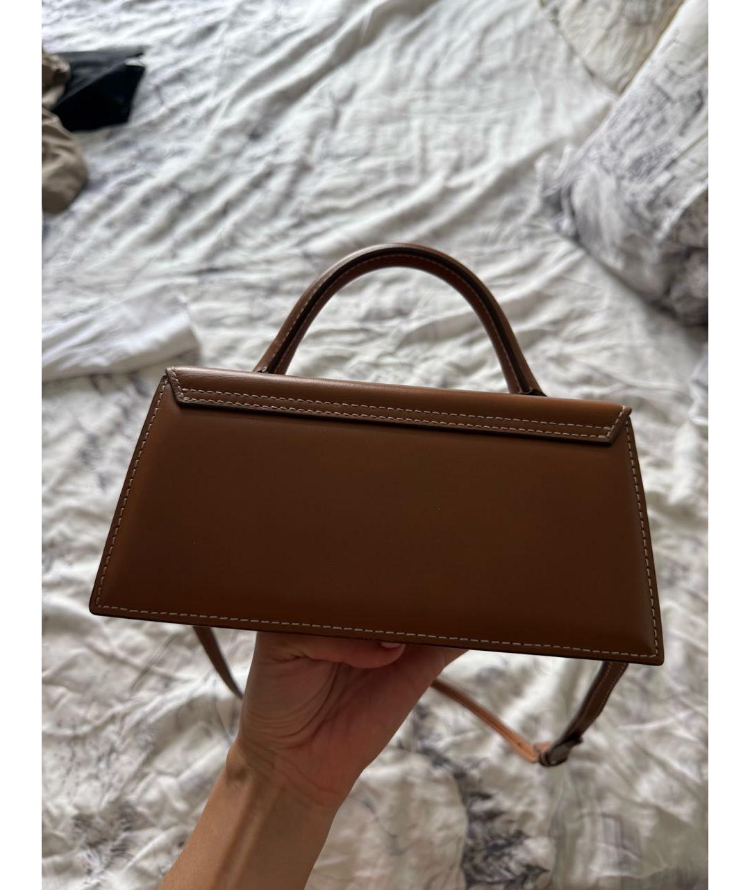JACQUEMUS Коричневая кожаная сумка с короткими ручками, фото 3