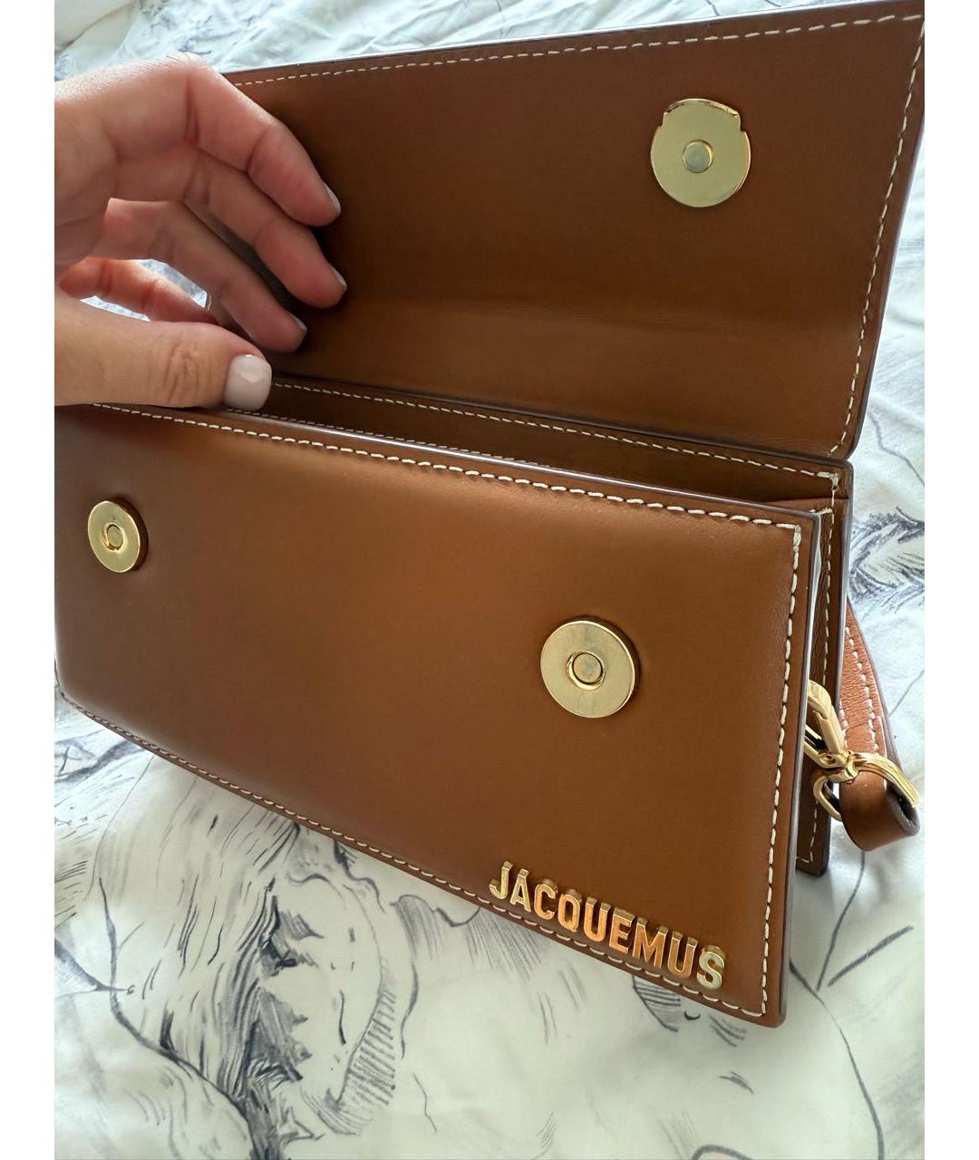 JACQUEMUS Коричневая кожаная сумка с короткими ручками, фото 4