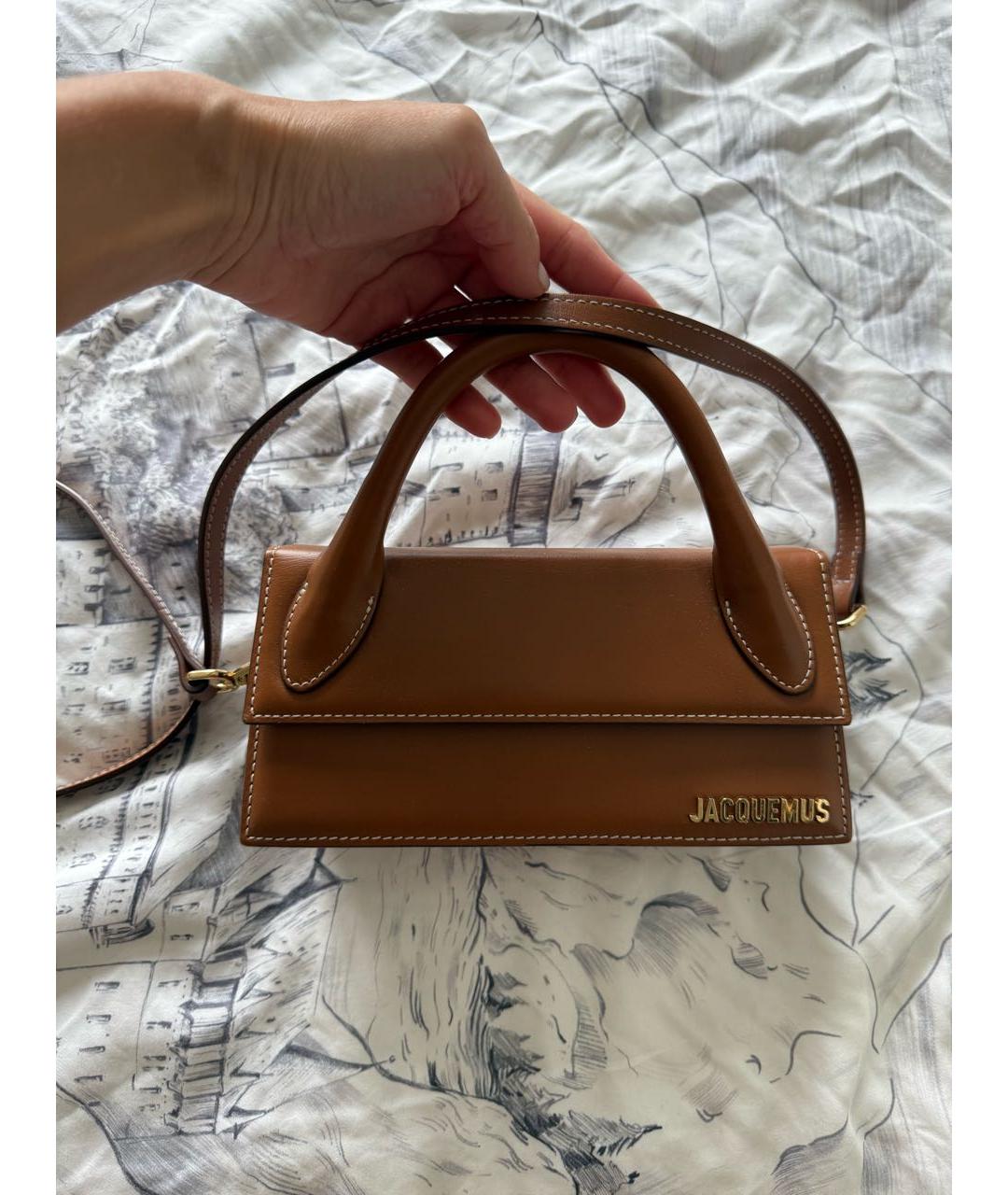 JACQUEMUS Коричневая кожаная сумка с короткими ручками, фото 5