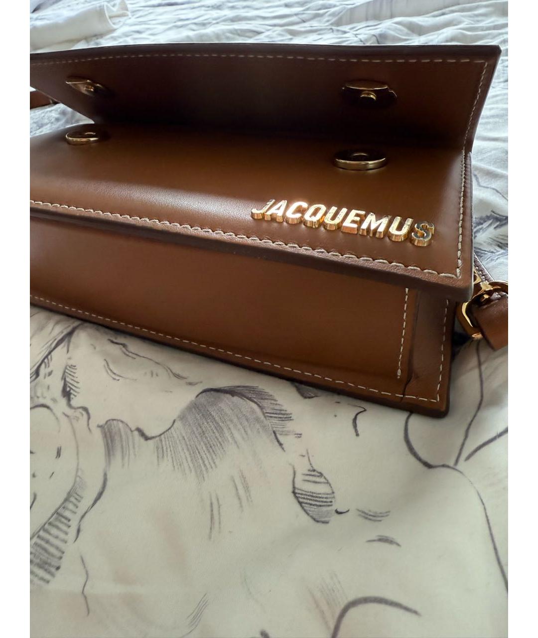 JACQUEMUS Коричневая кожаная сумка с короткими ручками, фото 7