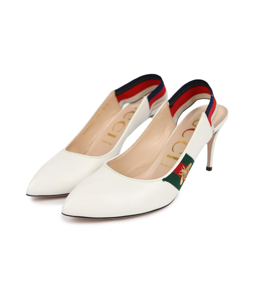 GUCCI Белые кожаные лодочки на низком каблуке, фото 2